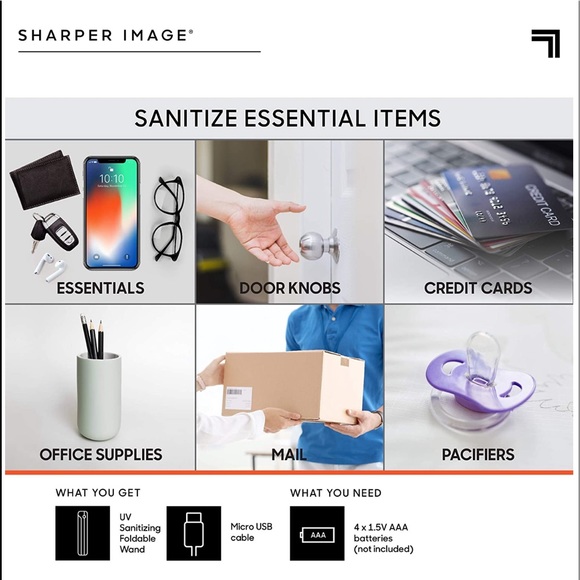 NIB - SHARPER IMAGE UV SANITIZING PORTABLE WAND - Picture 4 of 11